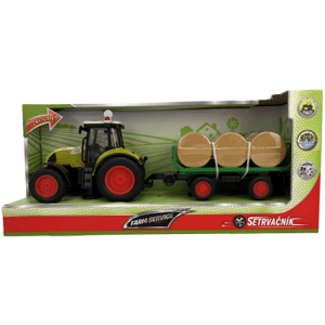 Farm service - Traktor s valníkem a balíky slámy 1:16