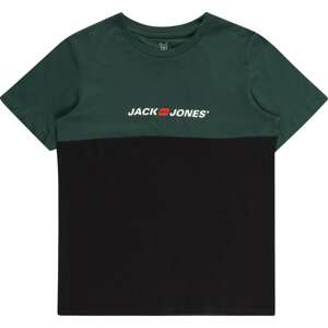 Jack & Jones Junior Tričko 'CORP' tmavě zelená / ohnivá červená / černá / bílá