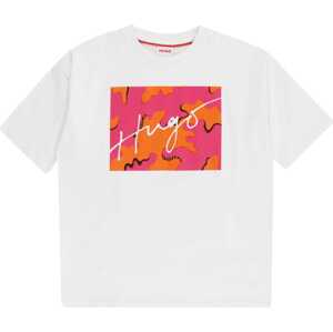 HUGO Tričko oranžová / pink / bílá