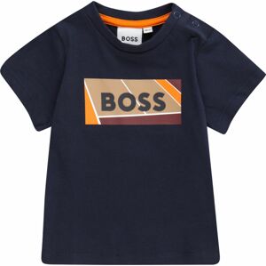 BOSS Kidswear Tričko marine modrá / světle hnědá / oranžová / bílá