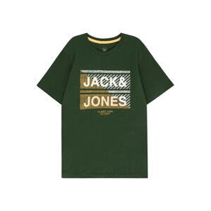 Tričko 'KAIN' Jack & Jones Junior hořčicová / tmavě zelená / bílá