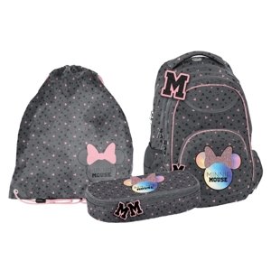 Paso Školní set Minnie Mouse šedo-růžový, 3dílný s batohem