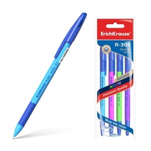 Erich Krause Kuličkové pero R-301 Neon Stick&Grip 0.7, 4 ks