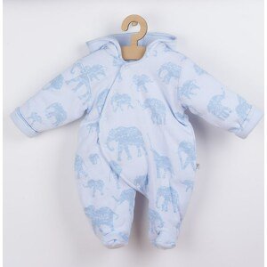 Zateplená kojenecká kombinéza s kapucí Baby Service Sloni modrá 68 (4-6m)