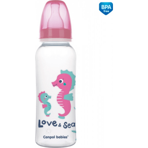 Canpol babies Lahvička s potiskem 250 ml Love&Sea - růžová