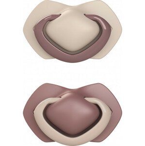 Canpol Babies Sada 2 ks symetrických silikonových dudlíků, 6-18m+, PURE COLOR růžová/bord