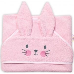 Baby Nellys Froté osuška s kapucí 80 x 80 cm Bunny - růžová