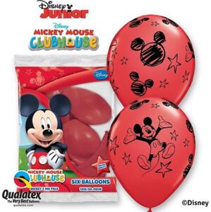 Qualatex Balón QL 12" s potiskem "Mickey", pastelově červená / 6 ks. ST ASSORT