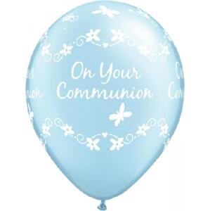 Qualatex Balón QL 11" s potiskem "On Your Communion", metalická modrá / 25 ks.