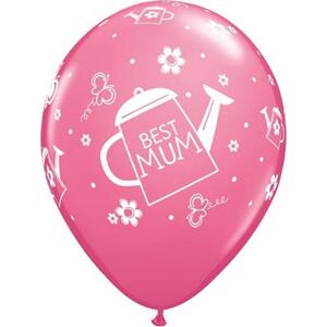 Qualatex Balón QL 11" s potiskem "Best Mum Watering Can", pastelově růžový / 6 ks.