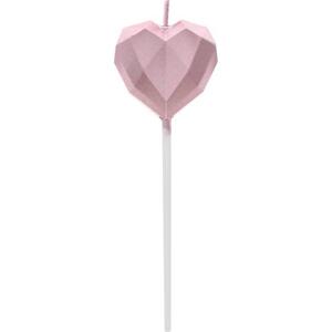 Godan / candles Piker svíčka Heart Diamond, růžová a zlatá, 10,5x3,5 cm