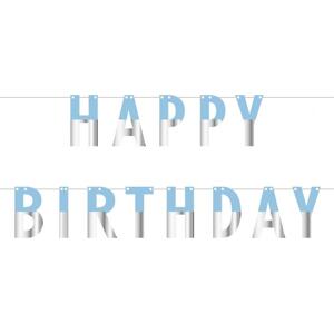 Godan / decorations Papírová girlanda (udělej si sama) Happy Birthday, modrá a stříbrná, délka 160 cm