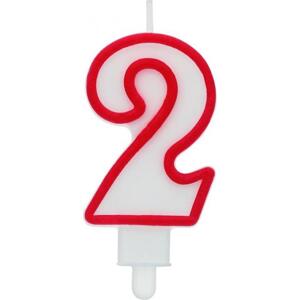 Godan / candles Svíčka s číslem "2", červený obrys, 7 cm