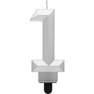 Godan / candles Číslo svíčka 1 - Diamant, metalická stříbrná, 7,6 cm