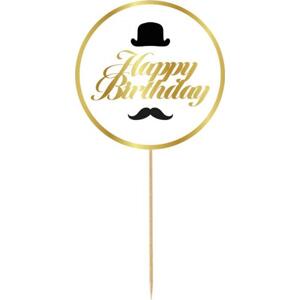 Godan / decorations papírová dekorace na B&G Party dort - Happy Birthday, klobouk a knír, 10 cm