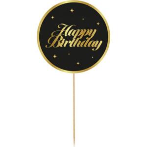 Godan / decorations papírová dekorace na B&G Party dort - Happy Birthday, černá, hvězdičky, 10 cm