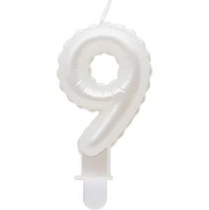Godan / candles B&C svíčka, číslo 9, perleťově bílá, 7 cm