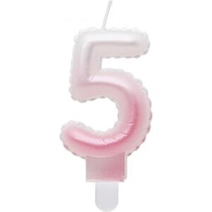 Godan / candles Svíčka číslo 5, ombre, perleťově bílá a růžová, 7 cm