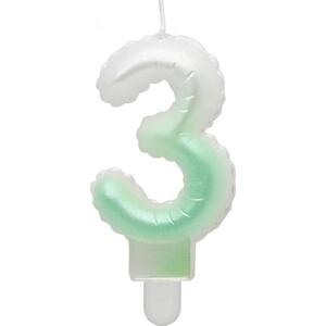 Godan / candles Svíčka číslo 3, ombre, perleťově bílá a zelená, 7 cm