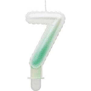 Godan / candles Svíčka číslo 7, ombre, perleťově bílá a zelená, 7 cm