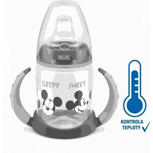 Kojenecká láhev na učení NUK Disney Mickey s kontrolou teploty 150 ml šedá