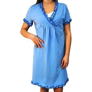 Be MaaMaa Těhotenská, kojící noční košile s volánkem - modrá S/M