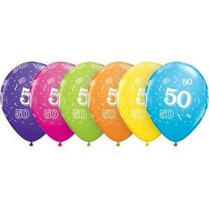 Qualatex Balón QL 11" s potiskem "50", pastelový tropický mix / 6 ks ST ASSORT