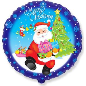 Flexmetal Fóliový balónek 18" FX - "Veselé Vánoce - Santa Claus s dárky" (kulatý)