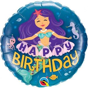 Qualatex Fóliový balónek 18" QL CIR - Všechno nejlepší k narozeninám mořská panna