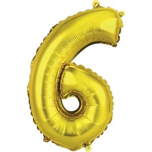 Godan / balloons Fóliový balónek "Number 6", zlatý, 35 cm