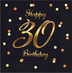 Godan / decorations B&C Happy 30 Birthday ubrousky, černá, zlatý potisk, certifikát FSC, 33x33 cm/ 20 ks.