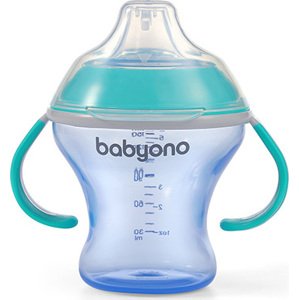 BabyOno Baby Ono Nevylévací hrníček s měkkým pítkem 180 ml MODRÁ