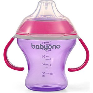 BabyOno Baby Ono Nevylévací hrníček s měkkým pítkem 180 ml RŮŽOVÁ