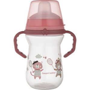 CANPOL babies Hrneček se silikonovým pítkem FirstCup BONJOUR PARIS 250ml růžový