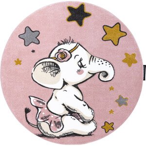 Dywany Łuszczów Dětský kusový koberec Petit Elephant stars pink kruh Rozměry koberců: 140x140 (průměr) kruh