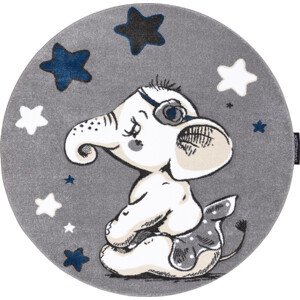 Dywany Łuszczów Dětský kusový koberec Petit Elephant stars grey kruh Rozměry koberců: 120x120 (průměr) kruh