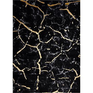 Dywany Łuszczów Kusový koberec Gloss 410A 86 3D mramor black/gold Rozměry koberců: 80x150