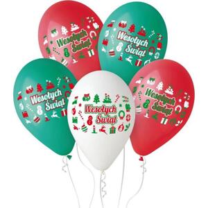 Prémiové balónky "Merry Christmas", 3 barvy, 12" / 5 ks.