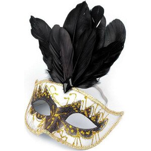 Karnevalová maska GLITRY s peřím Varianta: 5 černá, Balení: 1 ks