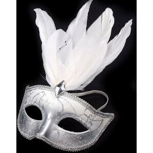 Karnevalová maska GLITRY s peřím Varianta: 6 bílá, Balení: 1 ks